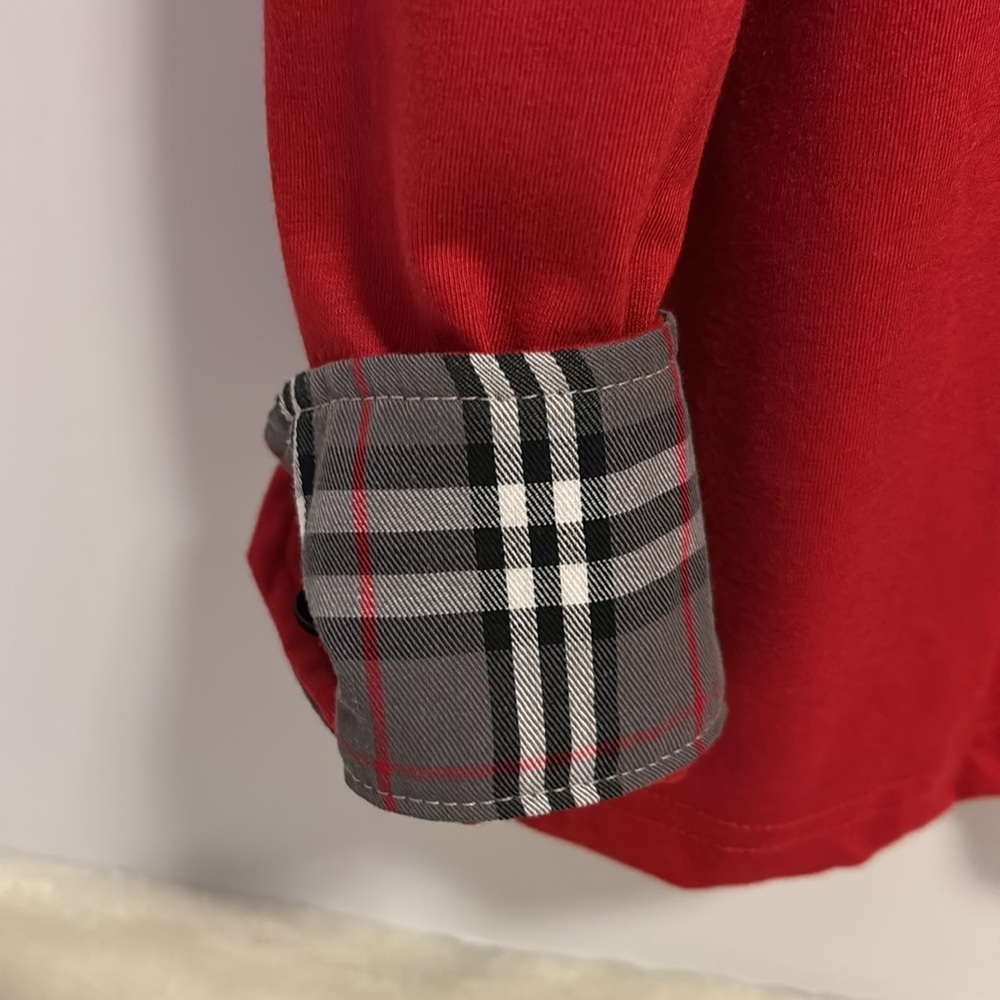 COOFANDY BRAND RED POLO SHIRT 3 BUTTONS DOWN CENTER GREY RED WHITE PLAID ACCENTS - Picture 6 of 8